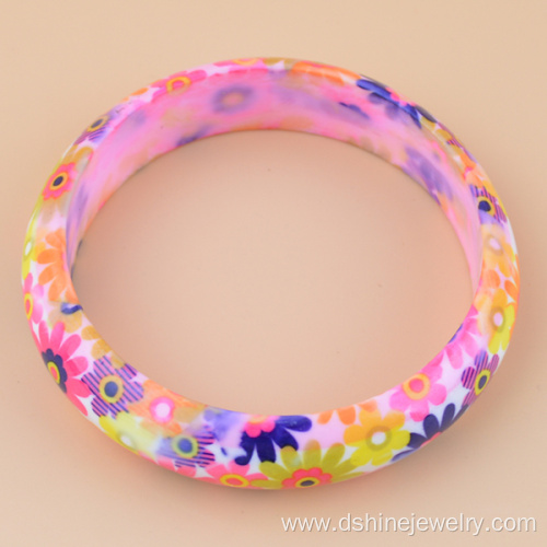 Hard Wide Wholesale Colorful Flower Printed Plastic Bangles